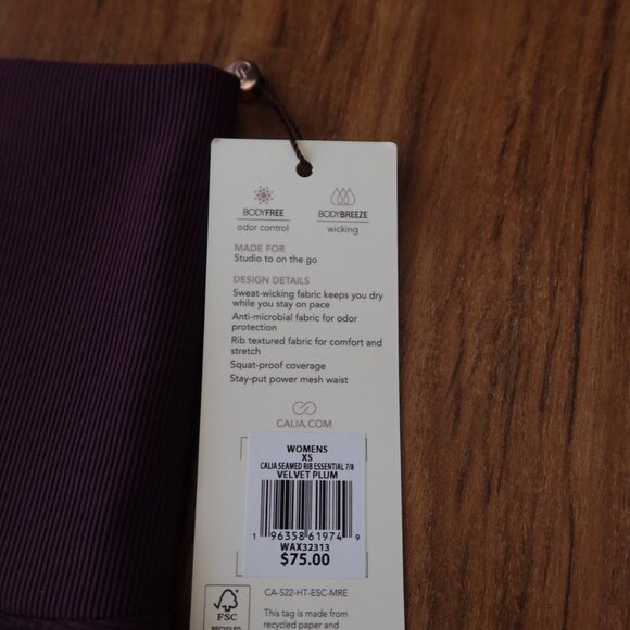 Calia Women's Essential Seamed Rib High Rise 7/8 Leggings XS Velvet Plum - Picture 4 of 6